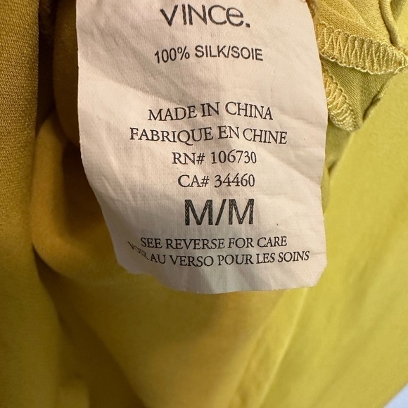 Vince Blouse 100% Silk Chartreuse Color Popover Henley Long Sleeve Oversized M - Picture 4 of 10